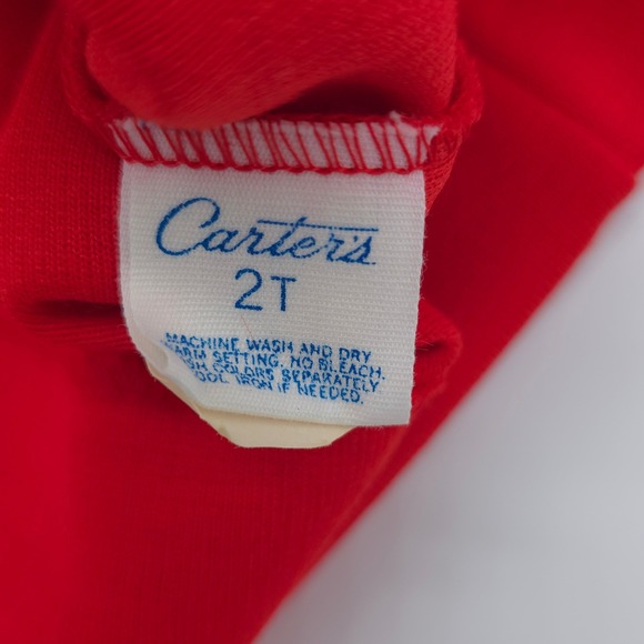 Vintage 70s Carter's Pinafore Jumper Toddler Red Floral Embroidered Size 2T - Picture 3 of 6